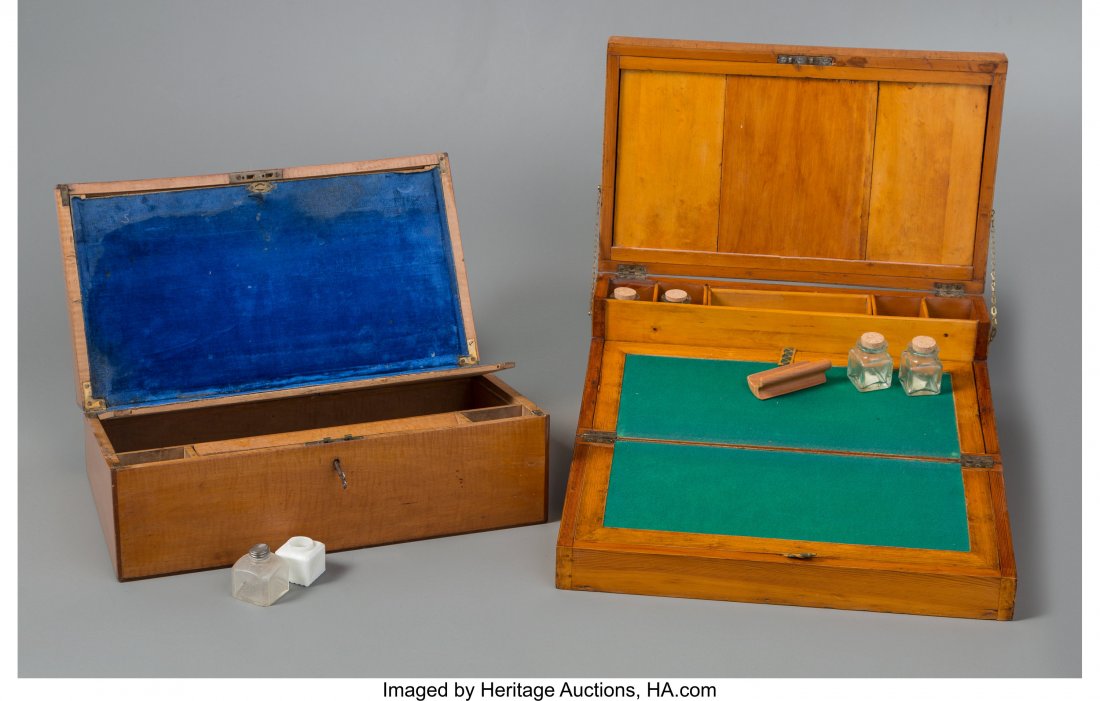 A Group of Nine Caddies, Coffers and Campaign Bo: A Group of Nine Caddies, Coffers and Campaign Boxes, 19th century 7-3/4 x 18-3/4 x 11-1/4 i