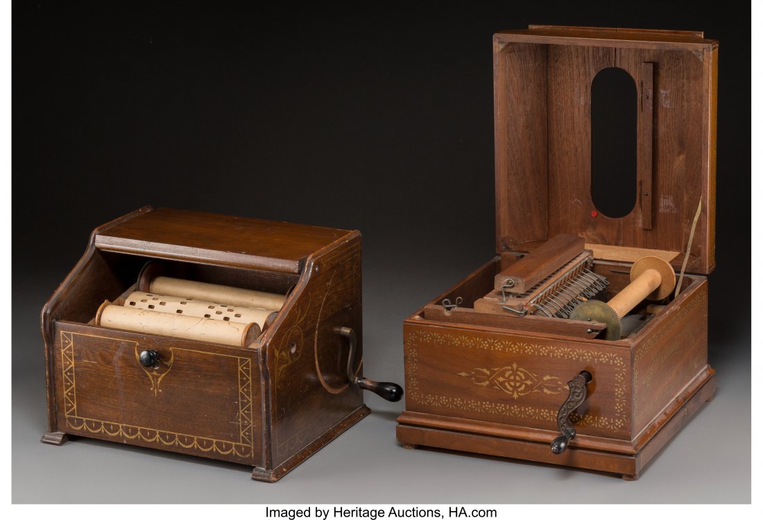 A Gately Automatic Walnut Organ and a Mahogany M: A Gately Automatic Walnut Organ and a Mahogany Musical Casket No. 2, circa 18809-3/4 x 13-