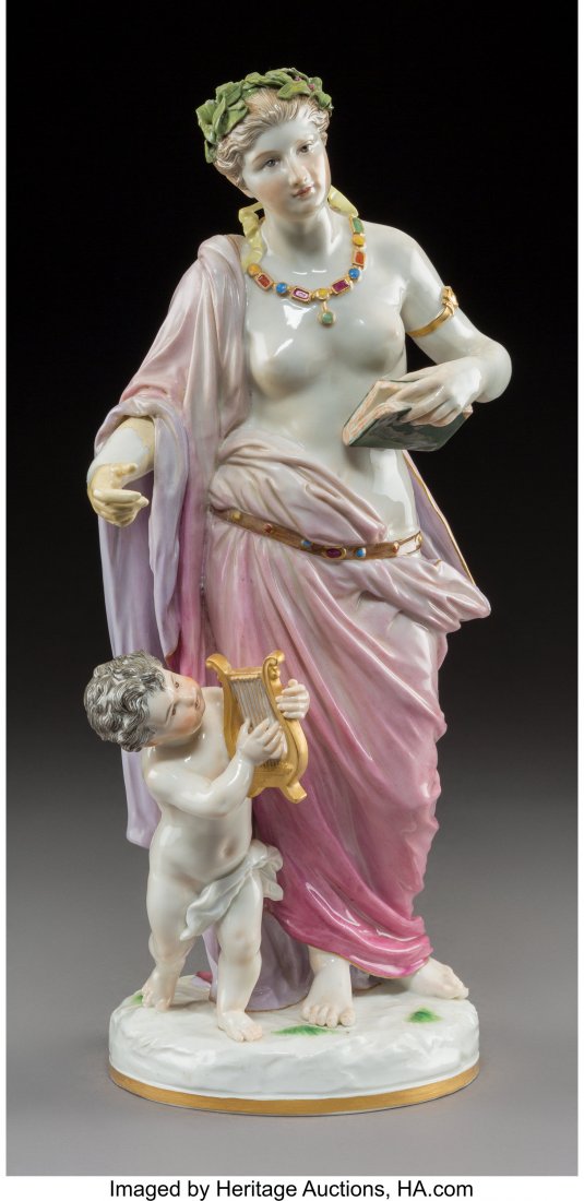 A Meissen Polychromed and Gilt Porcelain Figural: A Meissen Polychromed and Gilt Porcelain Figural Pair, modeled by Johann Christian