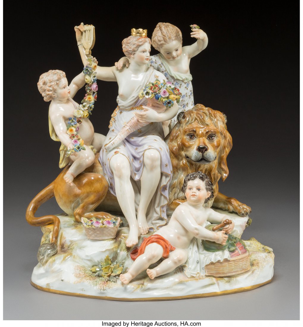 A Meissen Polychromed and Gilt Figural Group Dep: A Meissen Polychromed and Gilt Figural Group Depicting Earth, Meissen, Germany, late 19th