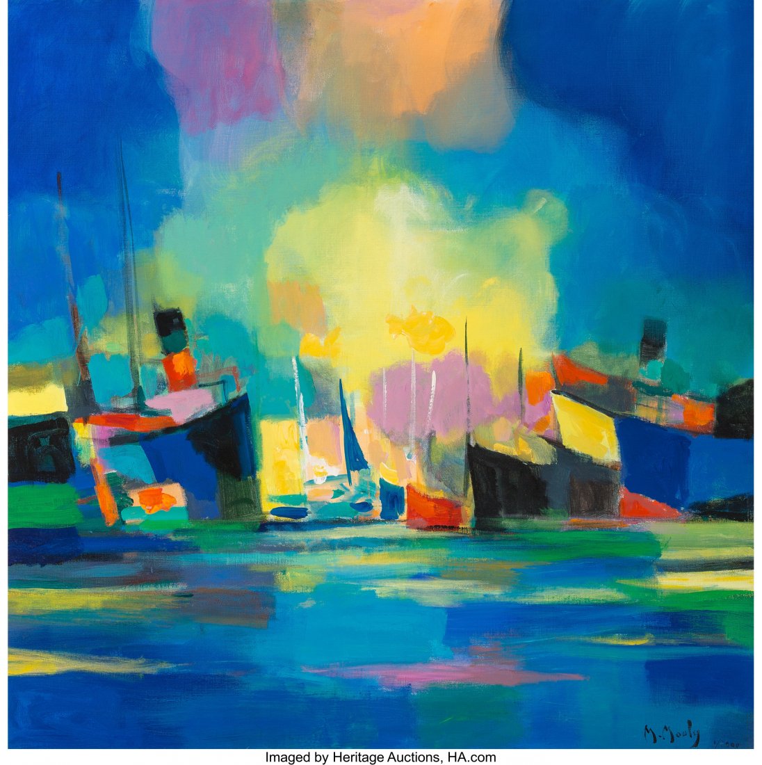 Marcel Mouly (French, 1918-2008) Le Grand Port B: Marcel Mouly (French, 1918-2008)Le Grand Port Bleu, 2000Oil on canvas39