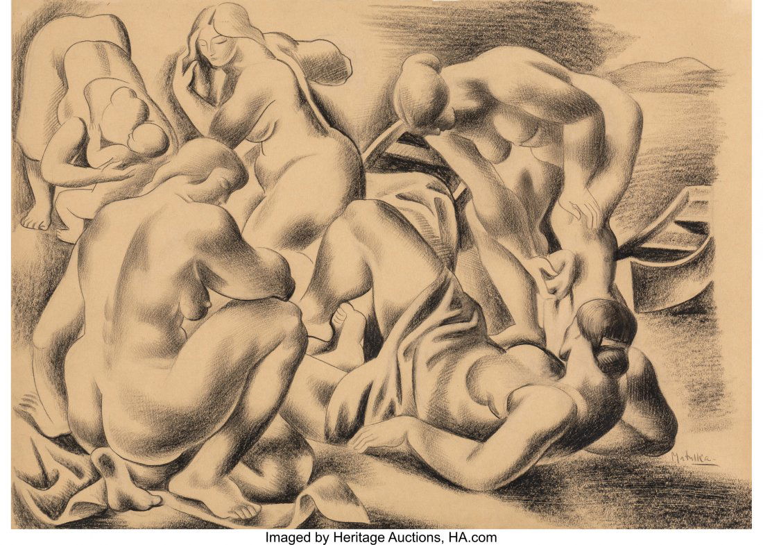 Jan Matulka (American, 1890-1972) The Bathers, 1: Jan Matulka (American, 1890-1972)The Bathers, 1926Crayon on paper15 x 2