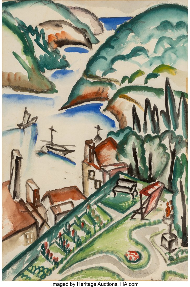 Beulah (Elsie Sloan) Stevenson (American, 1890-1: Beulah (Elsie Sloan) Stevenson (American, 1890-1965) Coastal Village, 1930 Wa
