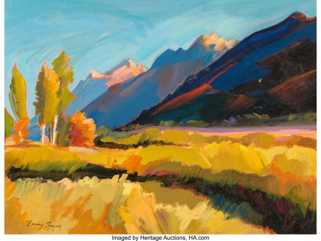 Barbara Thayer Zaring (American, 20th Century) S: Barbara Thayer Zaring (American, 20th Century) Sunset Mountain Oil on canvas<