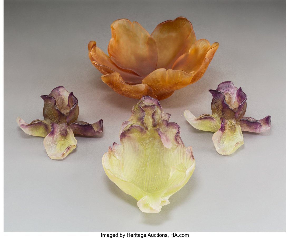 A Group of Four Daum PÃ¢te de Verre Glass Table: A Group of Four Daum PÃ¢te de Verre Glass Table Pieces<