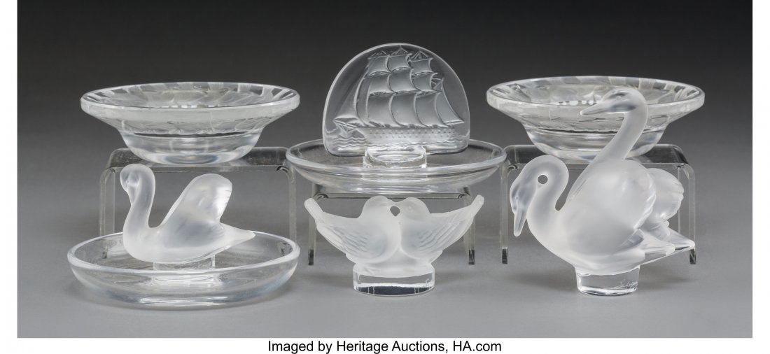 A Group of Six Lalique Crystal Table Accessories: A Group of Six Lalique Crystal Table Accessories, post-1945Marks: Lalique France</