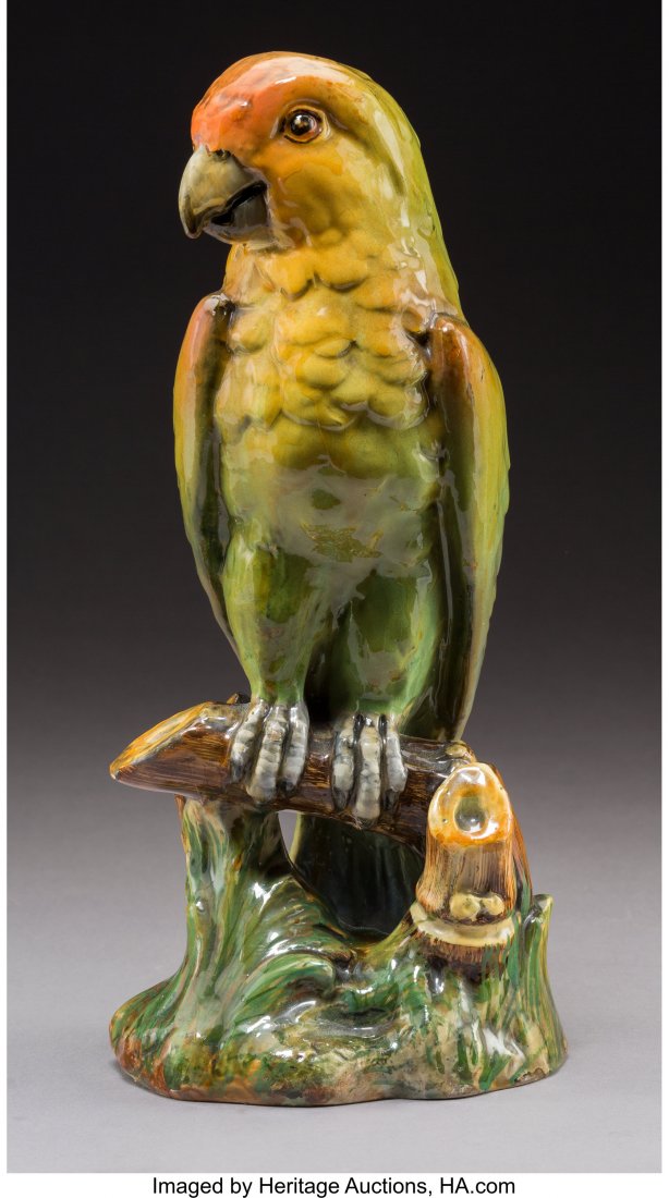 A JÃ©rÃ´me Massier Majolica Parrot Sculpture, Va: A JÃ©rÃ´me Massier Majolica Parrot Sculpture, Vallauris, France, circa 1890Marks: