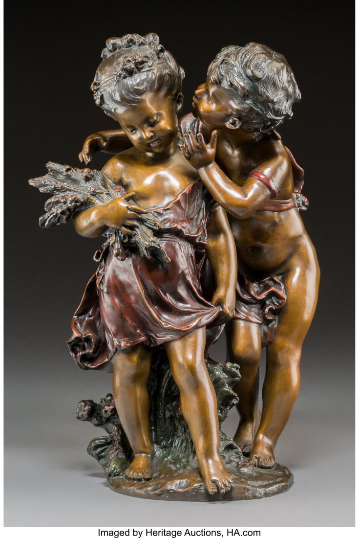 A Cold-Painted Bronze Figural Group After August: A Cold-Painted Bronze Figural Group After Auguste Moreau Marks: August Moreau, (