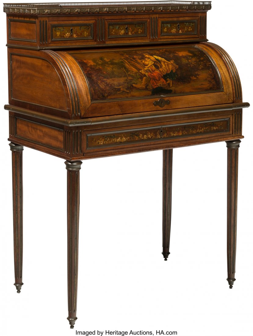 An Edwardian Painted Walnut Roll-Top Desk, early: An Edwardian Painted Walnut Roll-Top Desk, early 20th century44-1/8 x 31-5/8 x 40-1/2 inch
