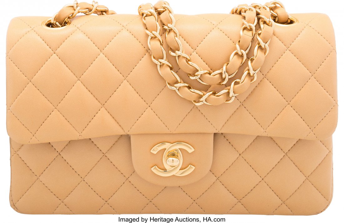 Chanel Beige Quilted Lambskin Leather Small Clas (1 of 4)