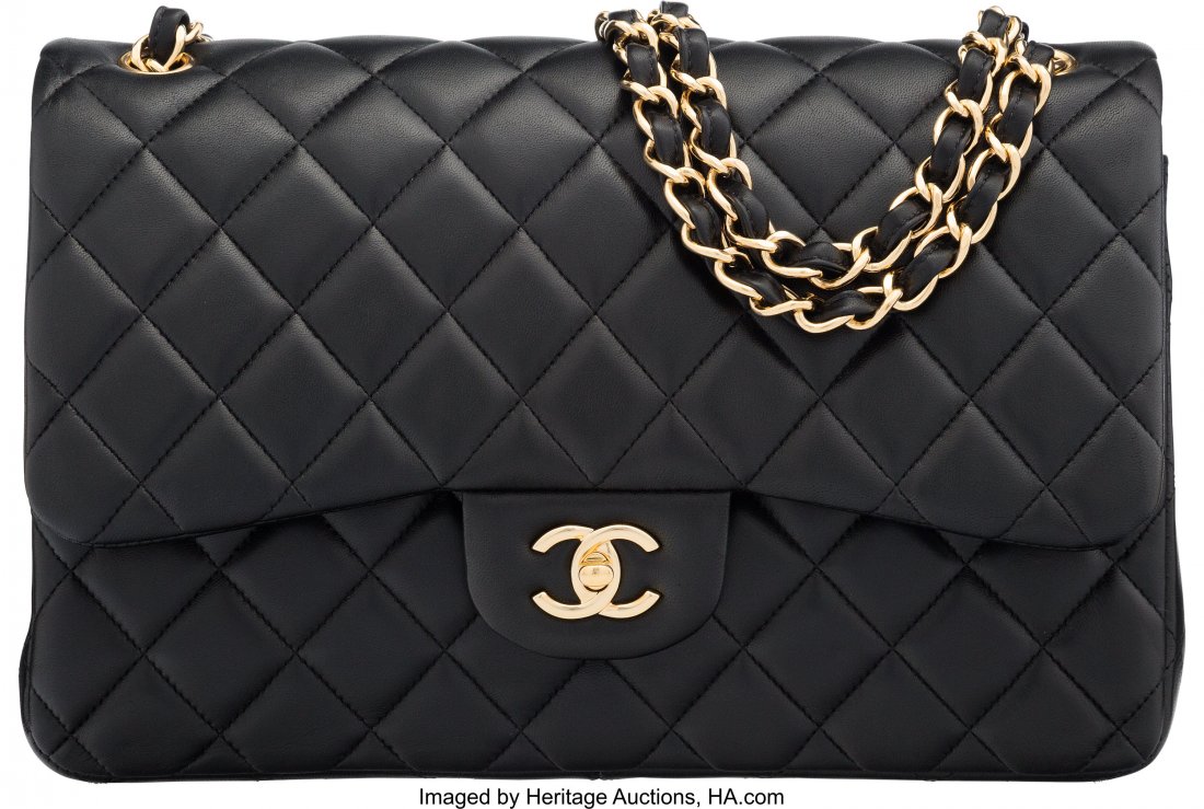 Chanel Black Quilted Lambskin Leather Jumbo Clas (1 of 4)