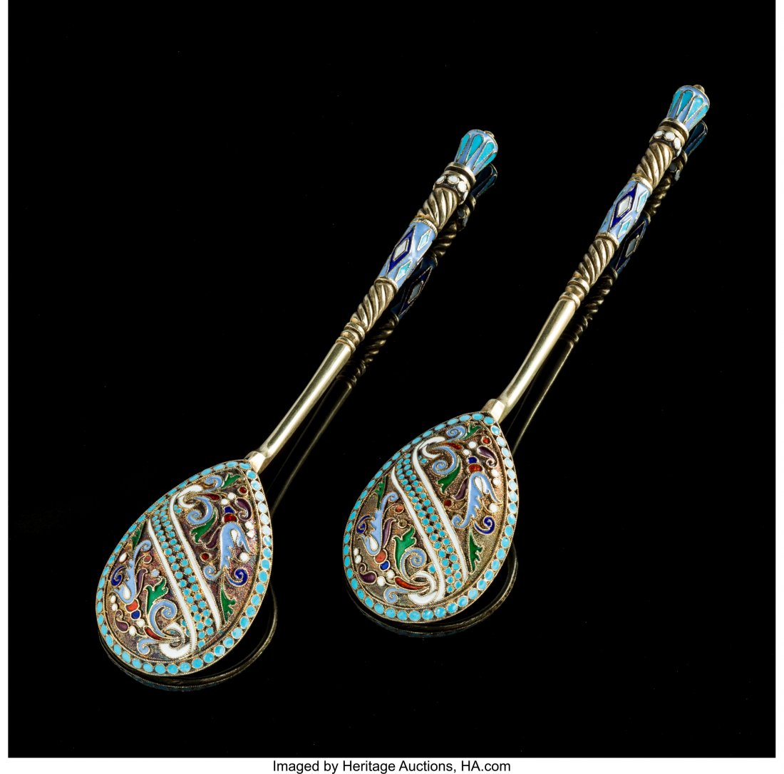 A Pair of Russian Silver Gilt and CloisonnÃ© Ena (1 of 4)