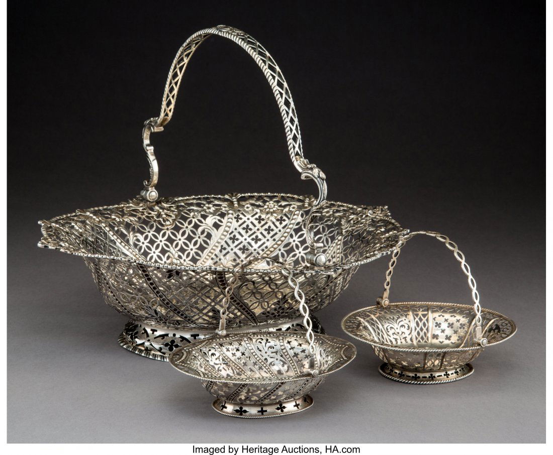 Three Georgian Reticulated Silver Baskets, circa (1 of 3)