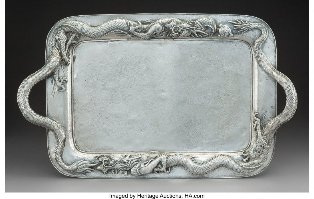 A Japanese Silver Tray with Dragon Motif, Yokoha (1 of 3)