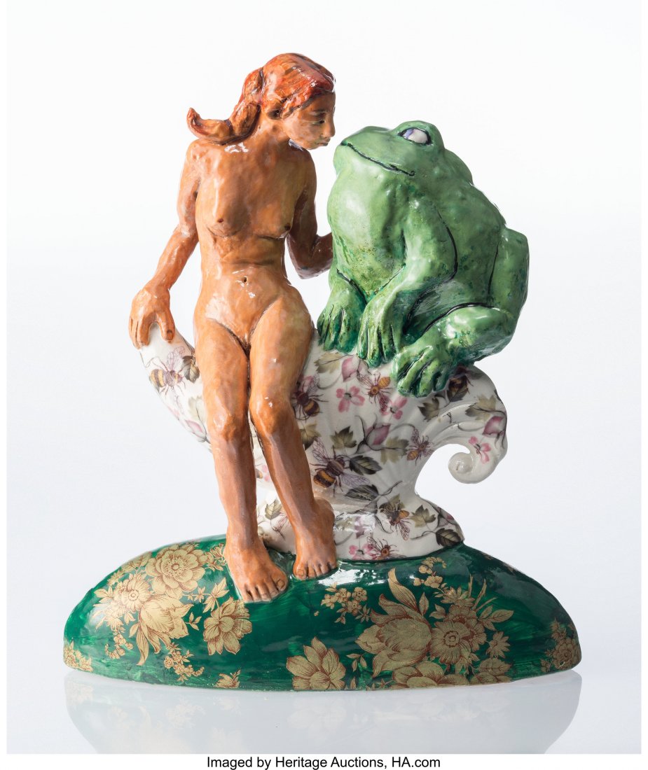 Chris Antemann (American, born 1970) Woman Kissi: Chris Antemann (American, born 1970)Woman Kissing Frog, 2001Glazed ceramic<