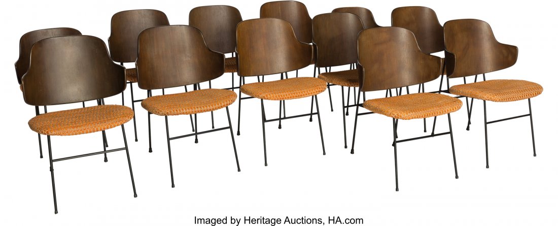 Ib Kofod-Larsen (Danish, 1921-2003) Twelve Pengu: Ib Kofod-Larsen (Danish, 1921-2003) Twelve Penguin Chairs, circa 1952, Christens