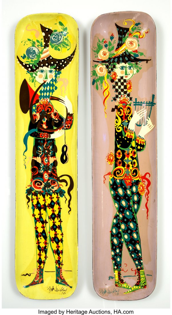 Bjorn Wiinblad (Danish, 1918-2006) Two Figural W: Bjorn Wiinblad (Danish, 1918-2006) Two Figural Wall Panels, circa 1960 Transf