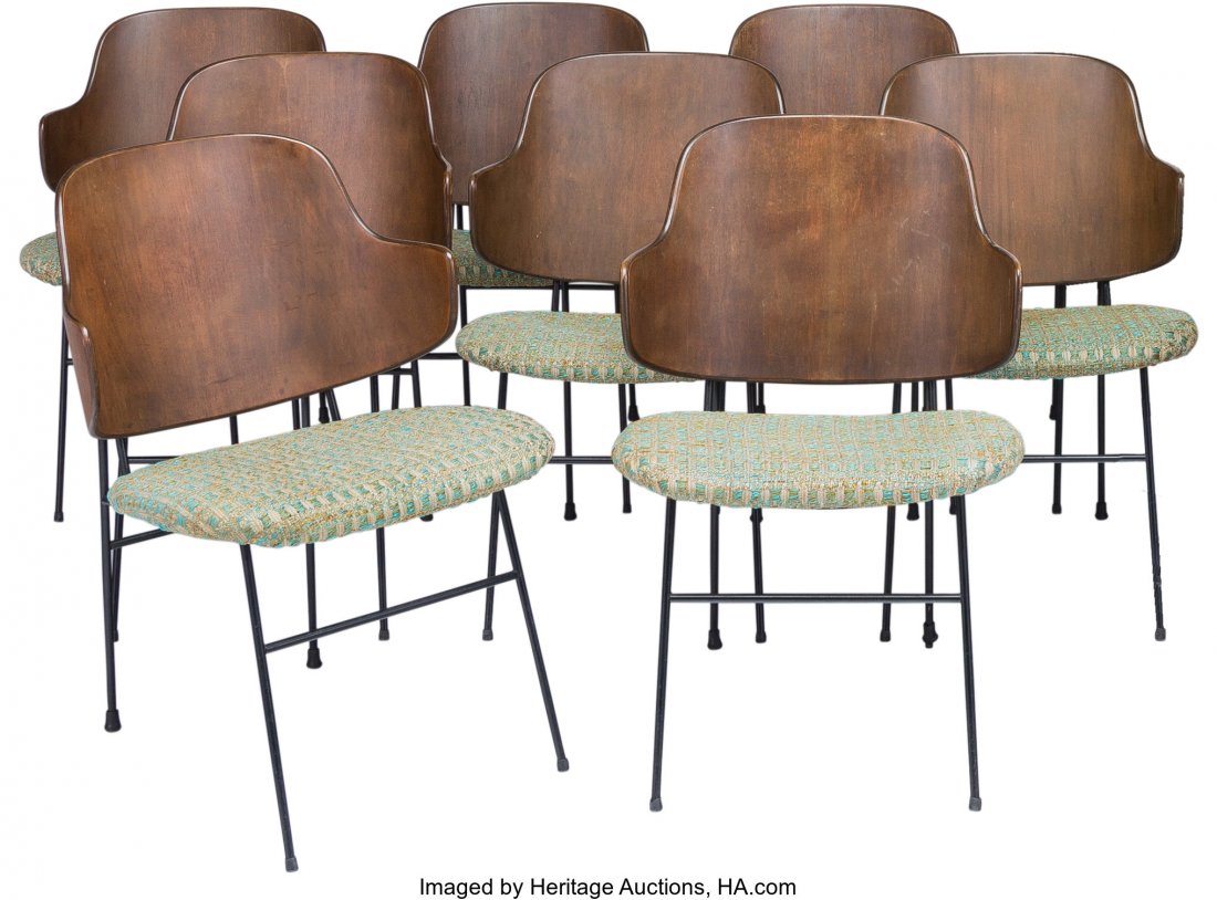 Ib Kofod-Larsen (Danish, 1921-2003) Eight Pengui: Ib Kofod-Larsen (Danish, 1921-2003) Eight Penguin Chairs, circa 1952, Christense