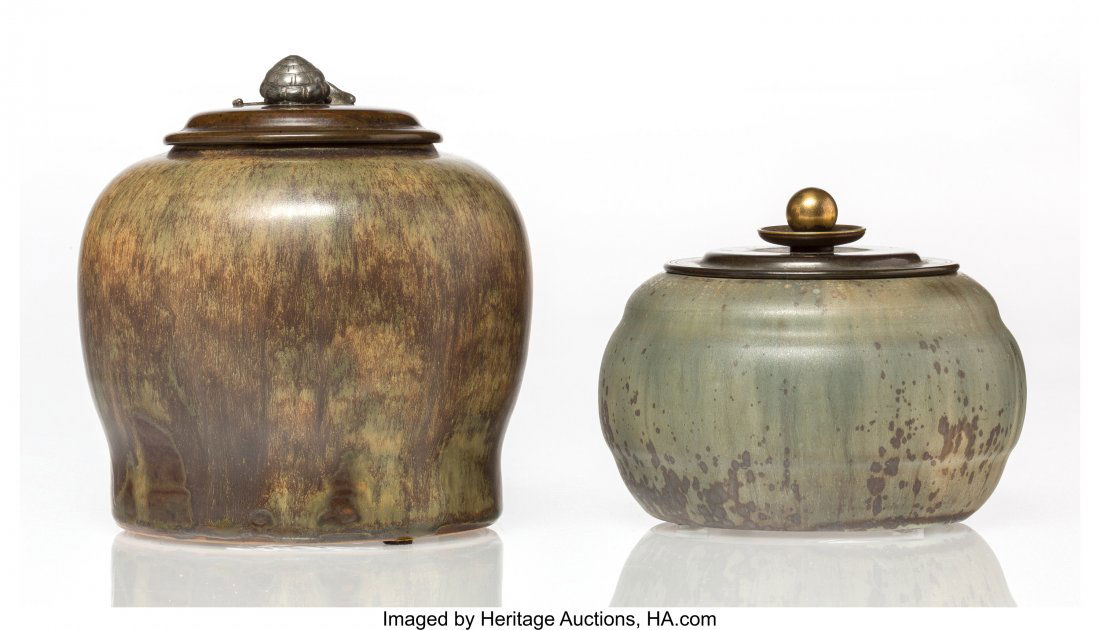 Carl Halier (Danish, 1873-1948) Two Lidded Jars,: Carl Halier (Danish, 1873-1948)Two Lidded Jars, circa 1935, Royal Copenhagen