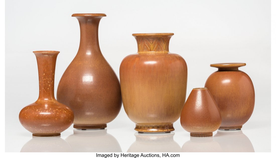 Gunnar Nylund (Swedish, 1904-1997) Five Vases, c: Gunnar Nylund (Swedish, 1904-1997)Five Vases, circa 1960, RorstrandGlazed c