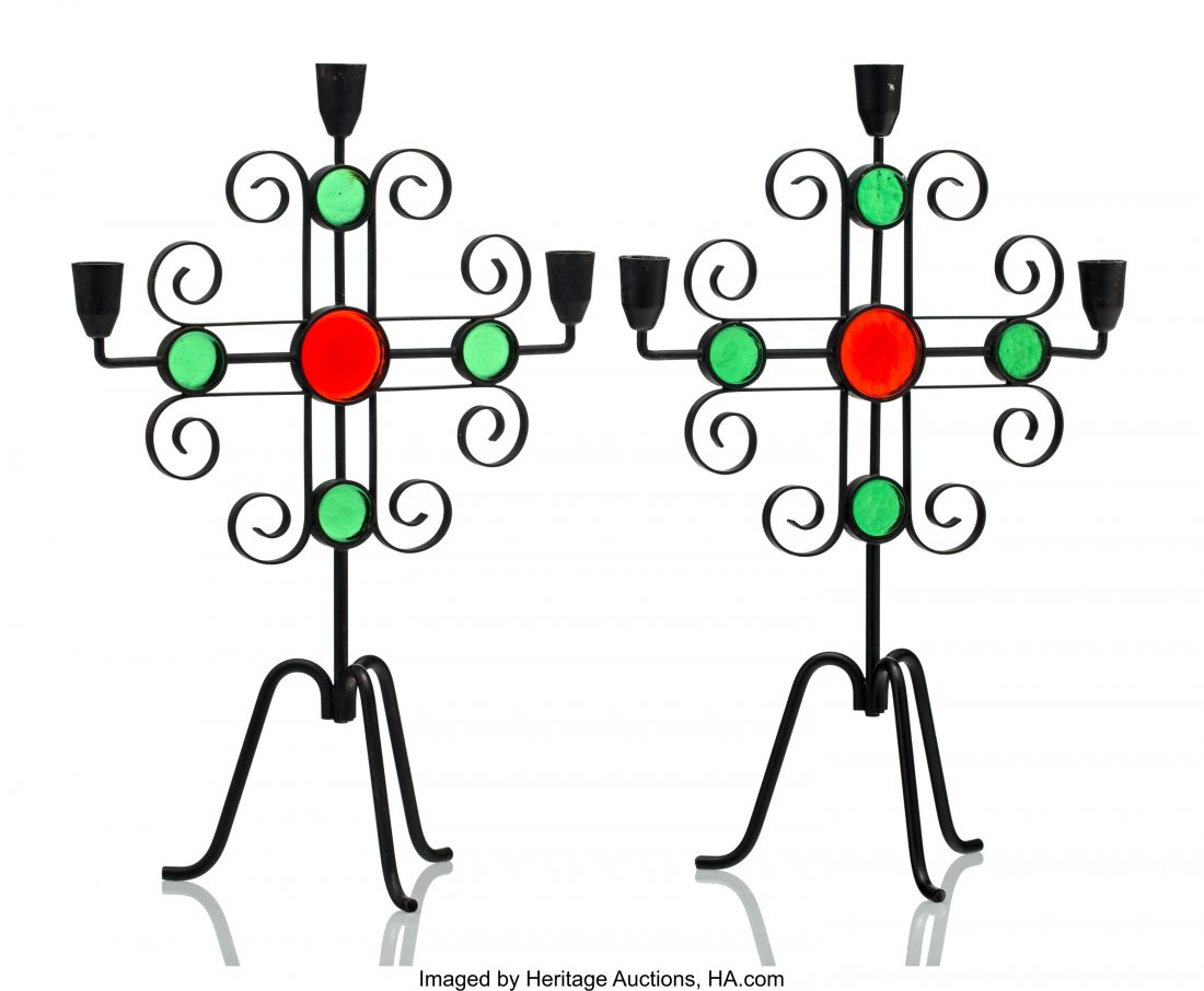 Gunnar Ander (Swedish, 1908-1976) Set of Five Th: Gunnar Ander (Swedish, 1908-1976)Set of Five Three-Light Candelabra, circa 1960