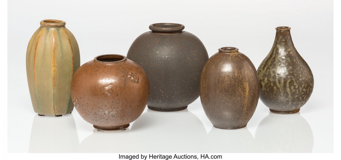 Arne Bang (Danish, 1901-1983) Five Vases Glazed: Arne Bang (Danish, 1901-1983)Five VasesGlazed ceramic5-3/8 inches (13.7