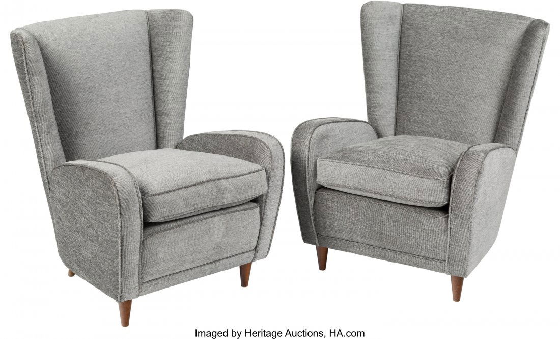 Paolo Buffa (Italian, 1903-1970) Pair of Easy Ch: Paolo Buffa (Italian, 1903-1970)Pair of Easy Chairs, circa 1950sWood, fabri