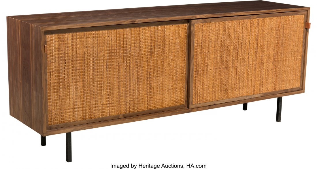 Florence Knoll (American, born 1917) Credenza, 1: Florence Knoll (American, born 1917) Credenza, 1940s, Knoll Walnut, cane, lea
