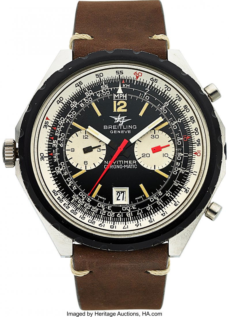 Breitling Ref. 1806 Steel Navitimer Chrono-Matic: Breitling Ref. 1806 Steel Navitimer Chrono-Matic Case: 48 mm, three body case, with screw