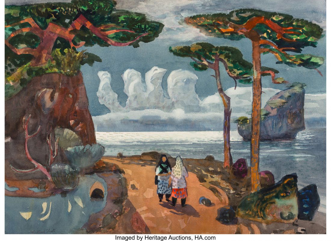 Millard Sheets (American, 1907-1989) Road by the: Millard Sheets (American, 1907-1989)Road by the Inland Sea, JapanWatercolor