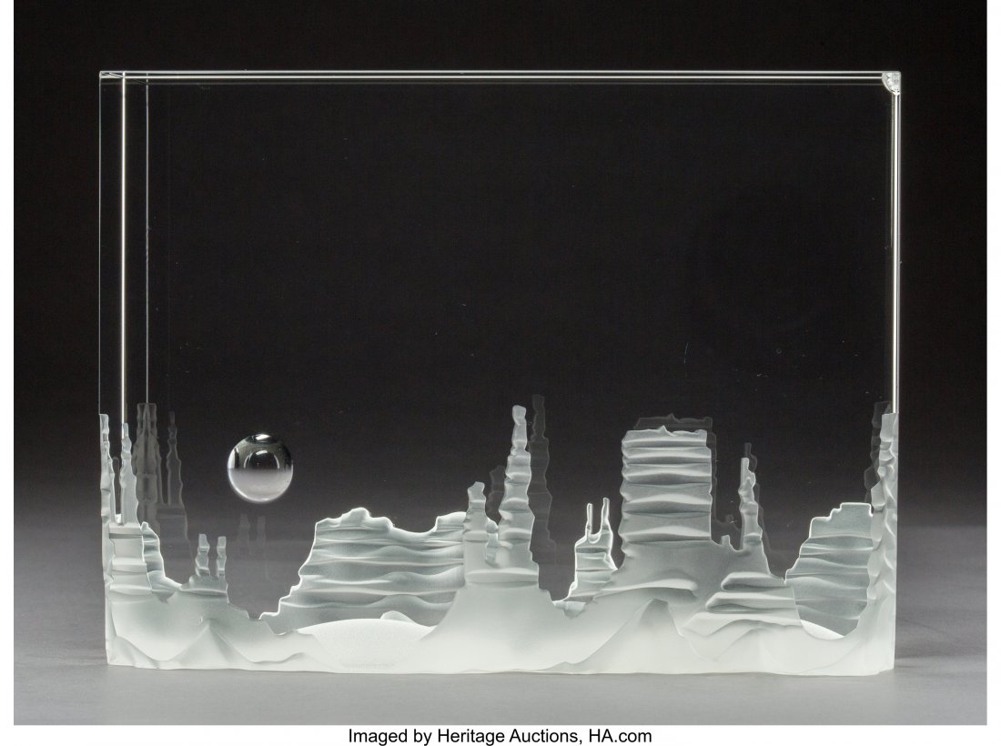 Steuben Clear Glass Monument Valley Desk Ornamen: Steuben Clear Glass Monument Valley Desk Ornament with Orig