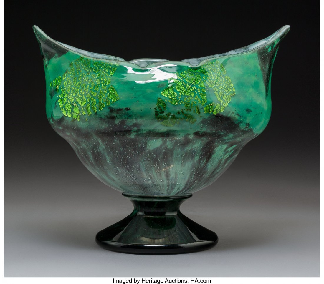 Daum Mottled Glass Vase with Foil Inclusions Cir: Daum Mottled Glass Vase with Foil InclusionsCirca 1925. Wheel carved DAUM, NANCY