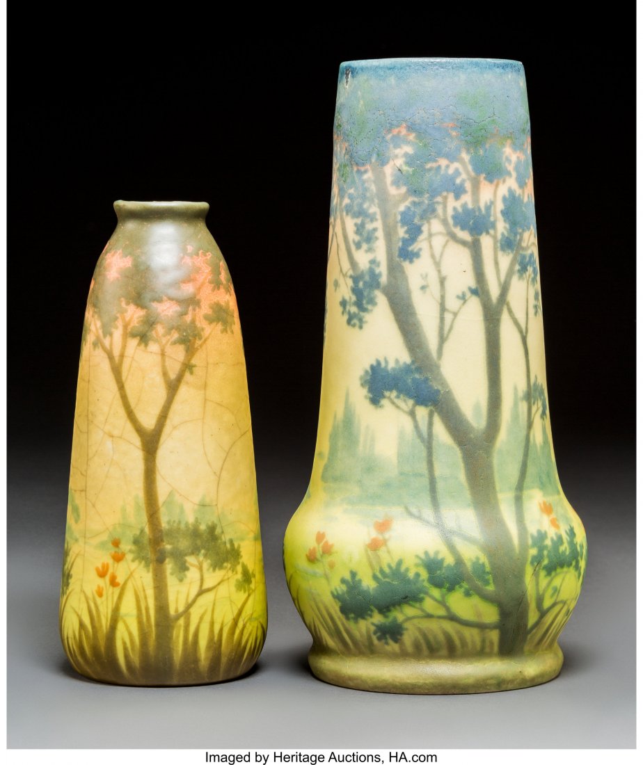 Two Almeric Walter Landscape Pottery Vases Circa: Two Almeric Walter Landscape Pottery Vases Circa