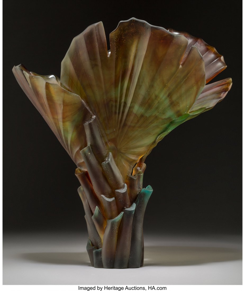 Large Limited Edition Emilio Robbia for Daum Pat: Large Limited Edition Emilio Robbia for Daum Pate-de-Verre Glass Palm Magnum <