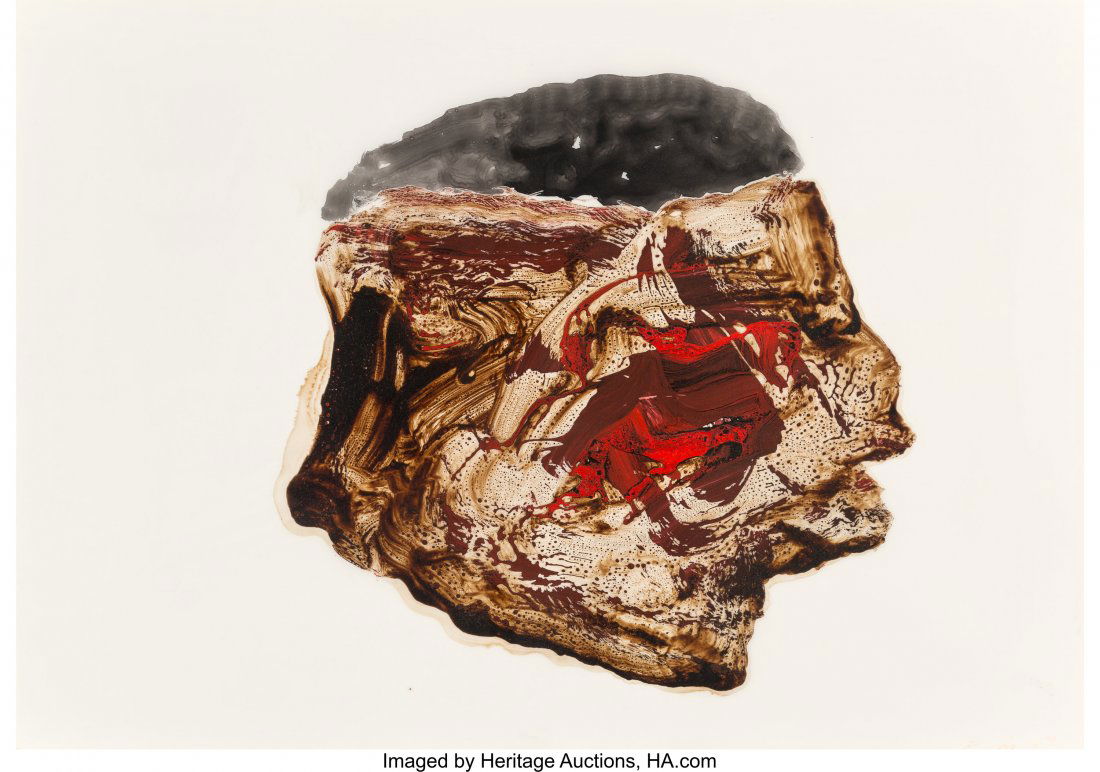 Ed Moses (1926-2018) Mapike Masque, 2007-2008 Asphaltum: Ed Moses (1926-2018)Mapike Masque, 2007-2008Asphaltum and acrylic on vellum29 x 41 inches (73.7 x 104.1 cm)Initialed and dated lower right: EMB 07Titled and dated on the stretcher: Masque y Bran