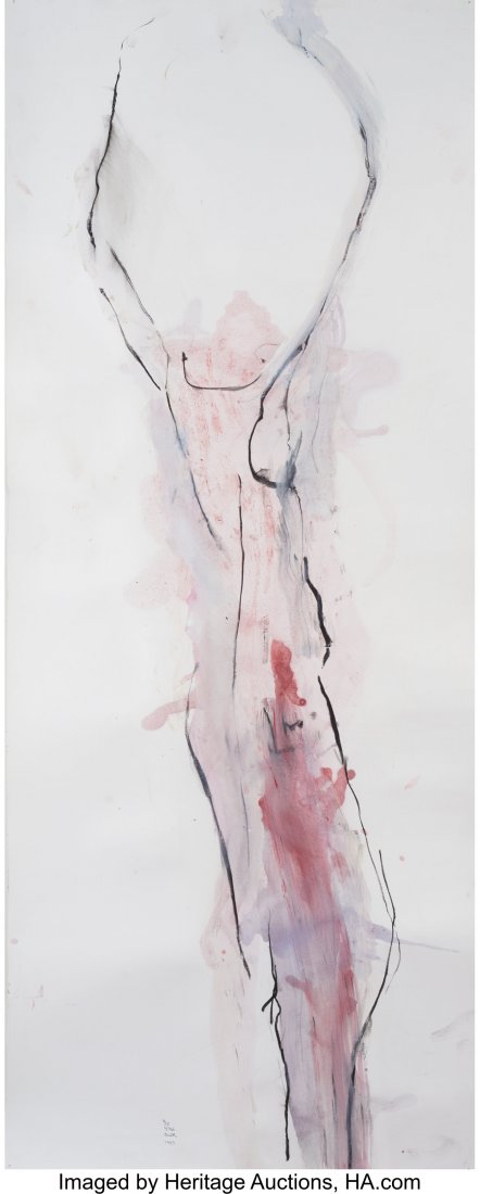 Stephen De Staebler (1933-2011) Untitled (Standing pink: Stephen De Staebler (1933-2011)Untitled (Standing pink figure study), 1993Charcoal and color wash on paper42 x 17 inches (106.7 x 43.2 cm)Signed and dated lower left: De Staebler 1993PROPERTY F