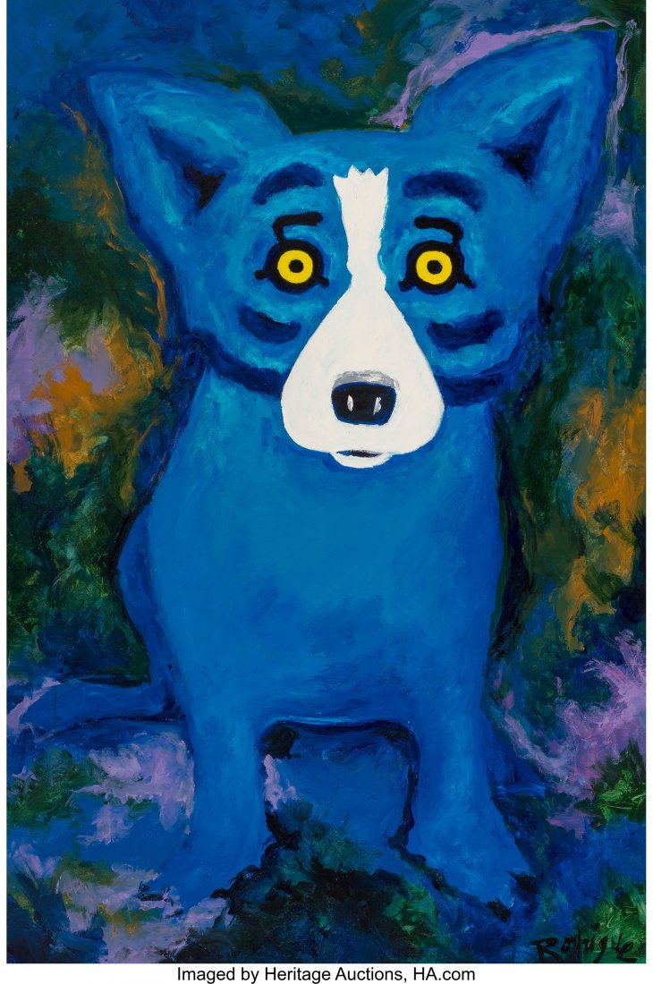 George Rodrigue (1944-2013) Swimming in the Blues (Blue: George Rodrigue (1944-2013) Swimming in the Blues (Blue Dog) Acrylic on canvas 70-3/8 x 47 inches (178.8 x 119.4 cm) Signed lower right: Rodrigue PROVENANCE: Rodrigue Gallery, Carmel, California