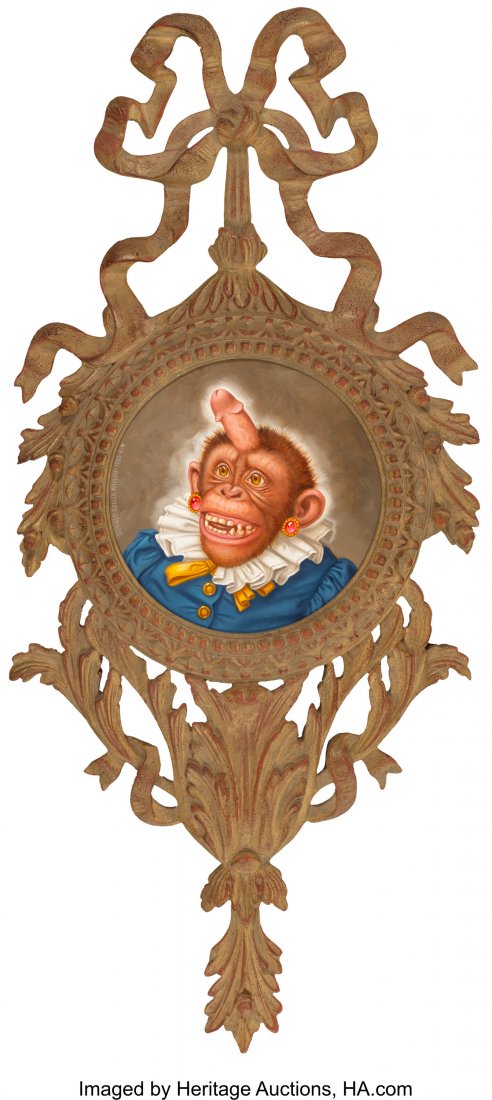 Donald Roller Wilson (b. 1938) Naughty Betty, 1983 Oil: Donald Roller Wilson (b. 1938)Naughty Betty, 1983Oil on canvas9-1/2 x 9-1/2 inches (24.1 x 24.1 cm)Signed and dated center left: Donald Roller Wilson 1983 PROVENANCE:Private collection, Fay