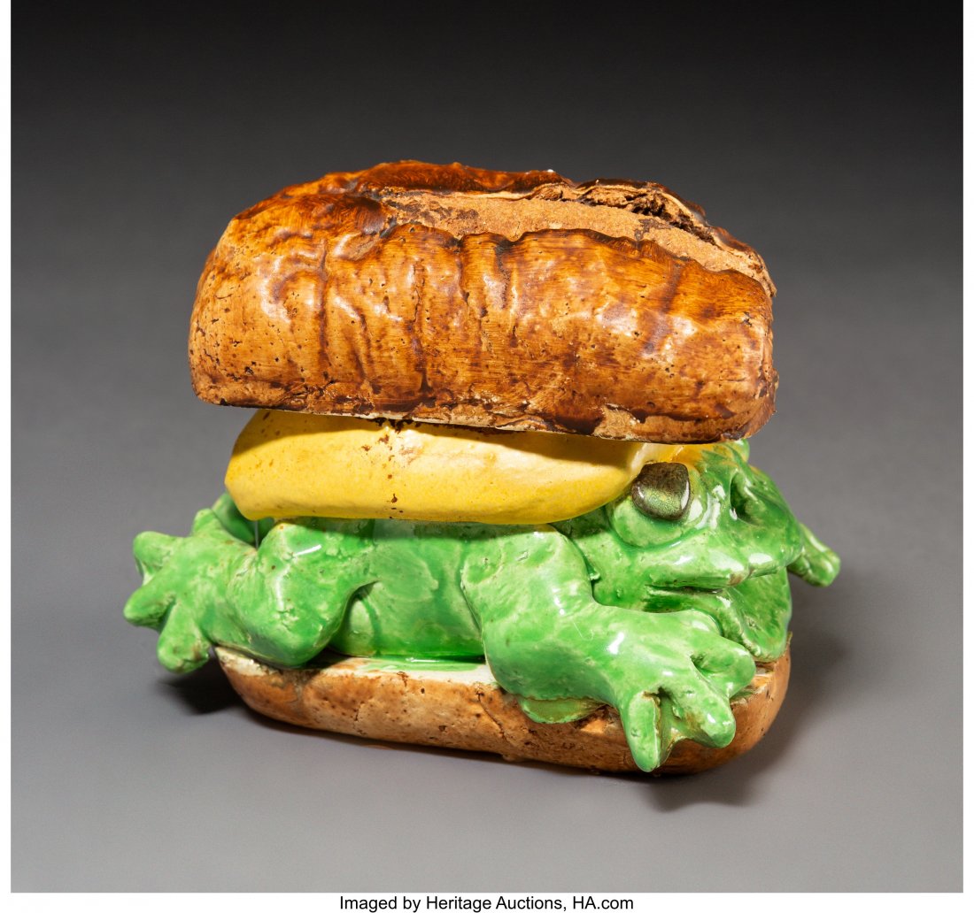 David James Gilhooly (American, 1943-2013) Frog: David James Gilhooly (American, 1943-2013)Frog Sandwich, circa 1975Glazed ceramic4-5/8 x 5-5/8 x 4 inches (11.7 x 14.3 x 10.2 cm)Inscribed on underside: GilhoolyPROVENANCE: Ann Nathan Galle
