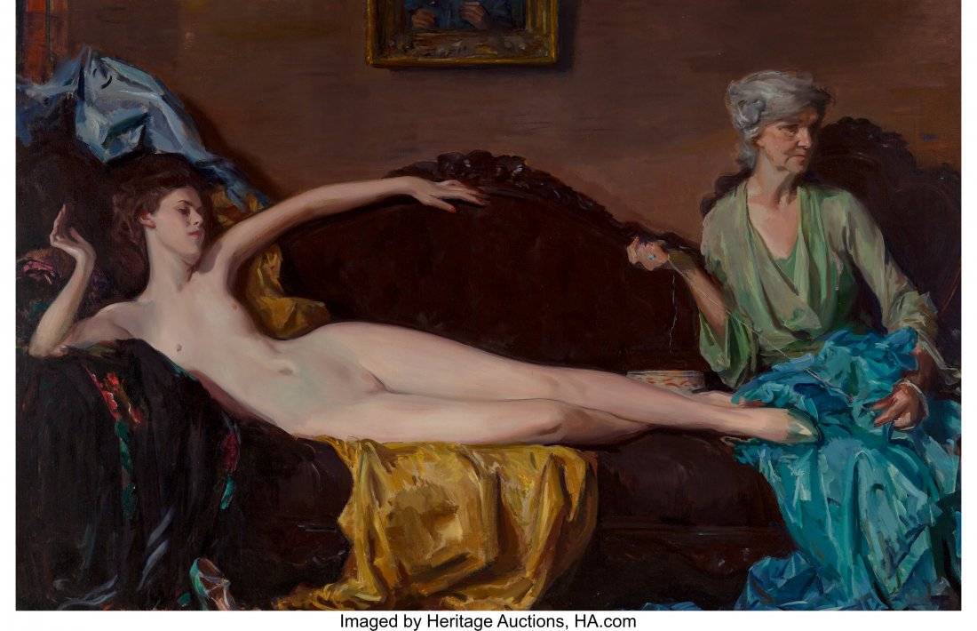 Wayman Adams (American, 1883-1959) Reclining Nude Oil: Wayman Adams (American, 1883-1959) Reclining Nude Oil on canvas 52 x 80 inches (132.1 x 203.2 cm) Signed lower left: Wayman Adams PROVENANCE: Grand Central Art Galleries, New York; Altermann A