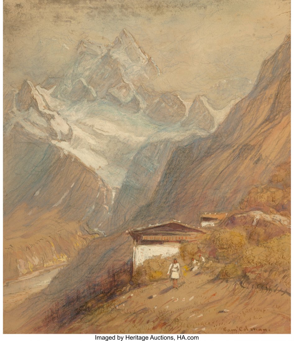 Samuel Colman (American, 1832-1920) In the Himalayas: Samuel Colman (American, 1832-1920)In the HimalayasWatercolor on paper9-1/2 x 8 inches (24.1 x 20.3 cm) (image)Signed lower right: Sam ColmanInscribed on mat: In the Himalayas - [...] a photogra