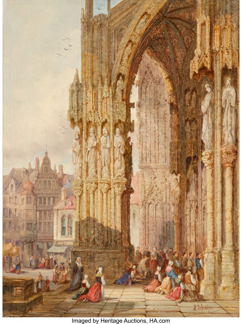 Henry Thomas Schafer (British, 1854-1915) Market Day in: Henry Thomas Schafer (British, 1854-1915)Market Day in Honfleur, NormandyOil on canvas16 x 12 inches (40.6 x 30.5 cm)Signed lower right: H. SchaferPROVENANCE:The Cooling Galleries, London,