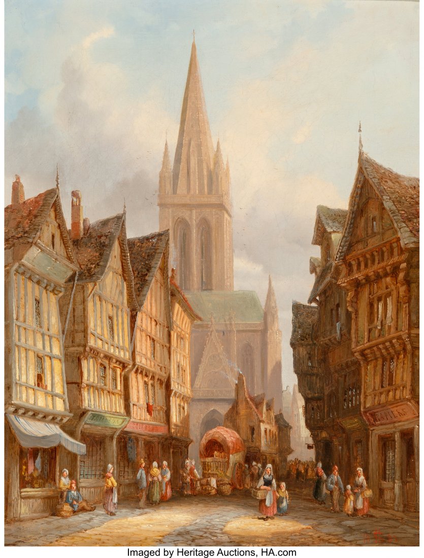 Henry Thomas Schafer (British, 1854-1915) Regensburg: Henry Thomas Schafer (British, 1854-1915)Regensburg Cathedral of St. Peter, Germany, 1885Oil on canvas15-1/2 x 12 inches (39.4 x 30.5 cm)Initialed in ligature and dated lower right: 18 HS 85PRO