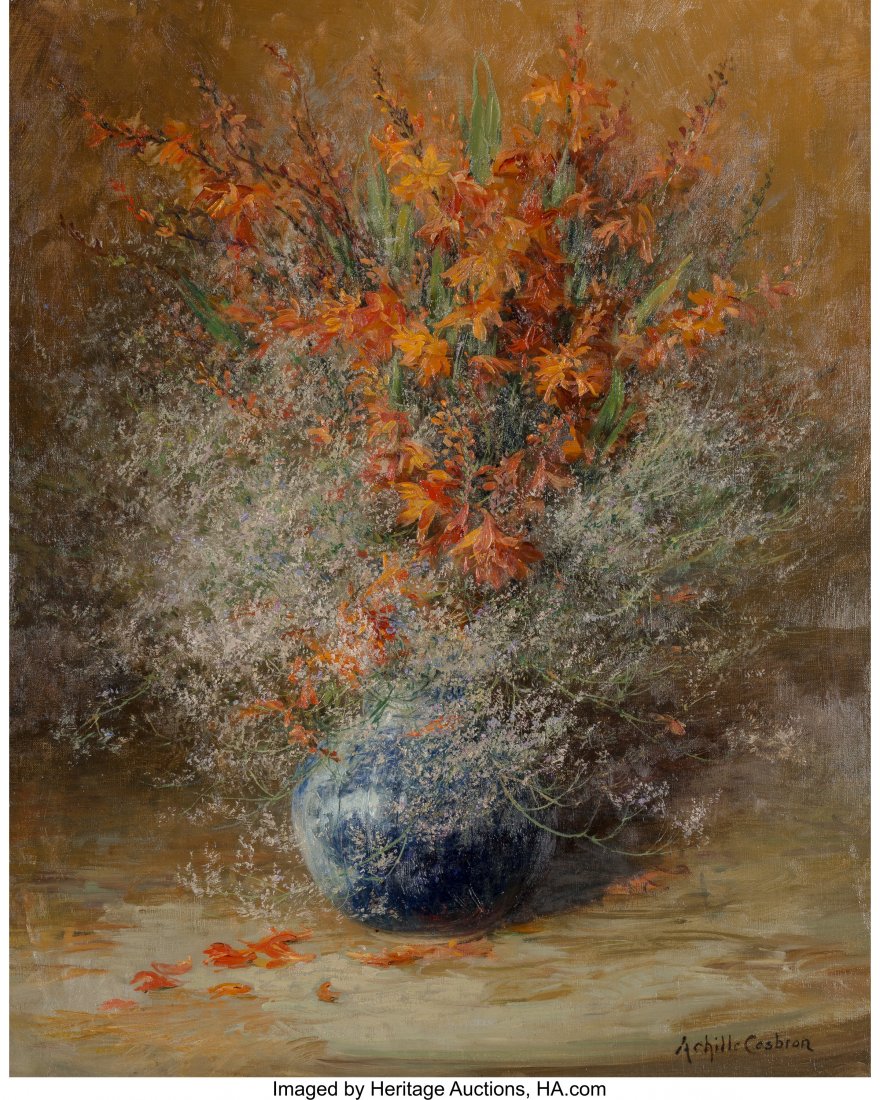 Achilles Theodore Cesbron (French, 1849-1915) Still: Achilles Theodore Cesbron (French, 1849-1915) Still life with Orange Flowers Oil on canvas 28-1/4 x 23 inches (71.8 x 58.4 cm) Signed lower right: Achille Cesbron