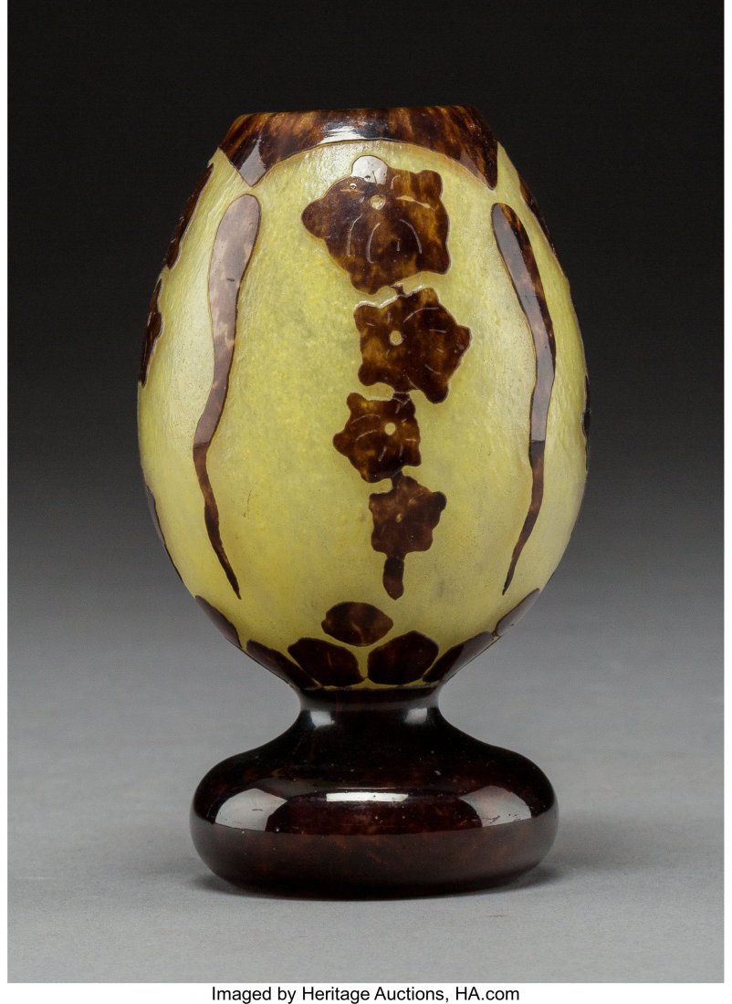 A Charles Schneider Glassworks Overlaid, Acid-Etched,: A Charles Schneider Glassworks Overlaid, Acid-Etched, and Wheel-Carved Le Verre Français Glass Vase, Epinay-sur-Seine, France, circa 19204-5/8 x 2-3/4 inches (11.7 x 7.0 cm)