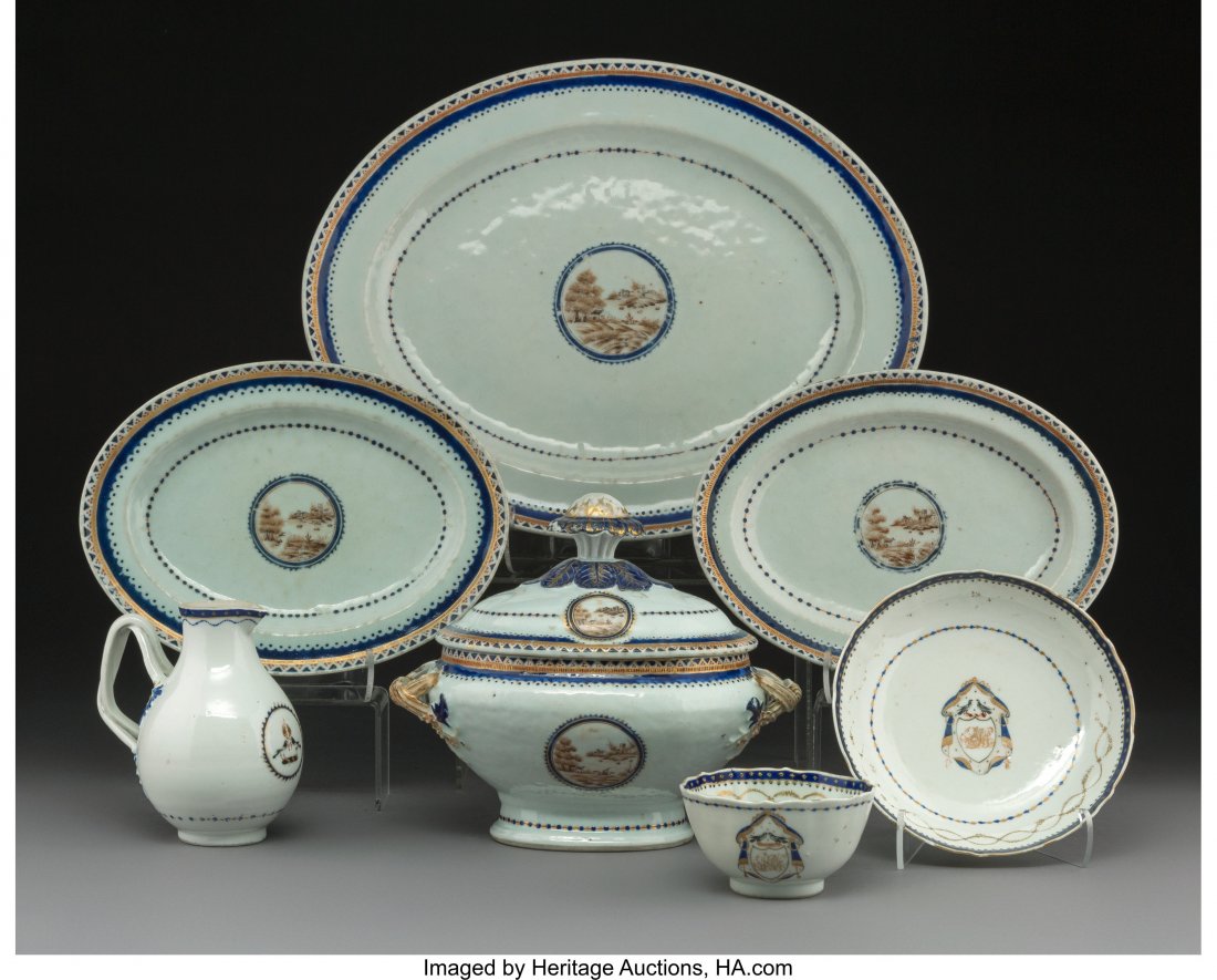 Seven Various Chinese Export Porcelain Table Items,: Seven Various Chinese Export Porcelain Table Items, 18th-19th century 10-1/4 x 13-1/8 inches (26.0 x 33.3 cm) (largest, platter) The lot comprising larger serving platter, two small serving dishes, co