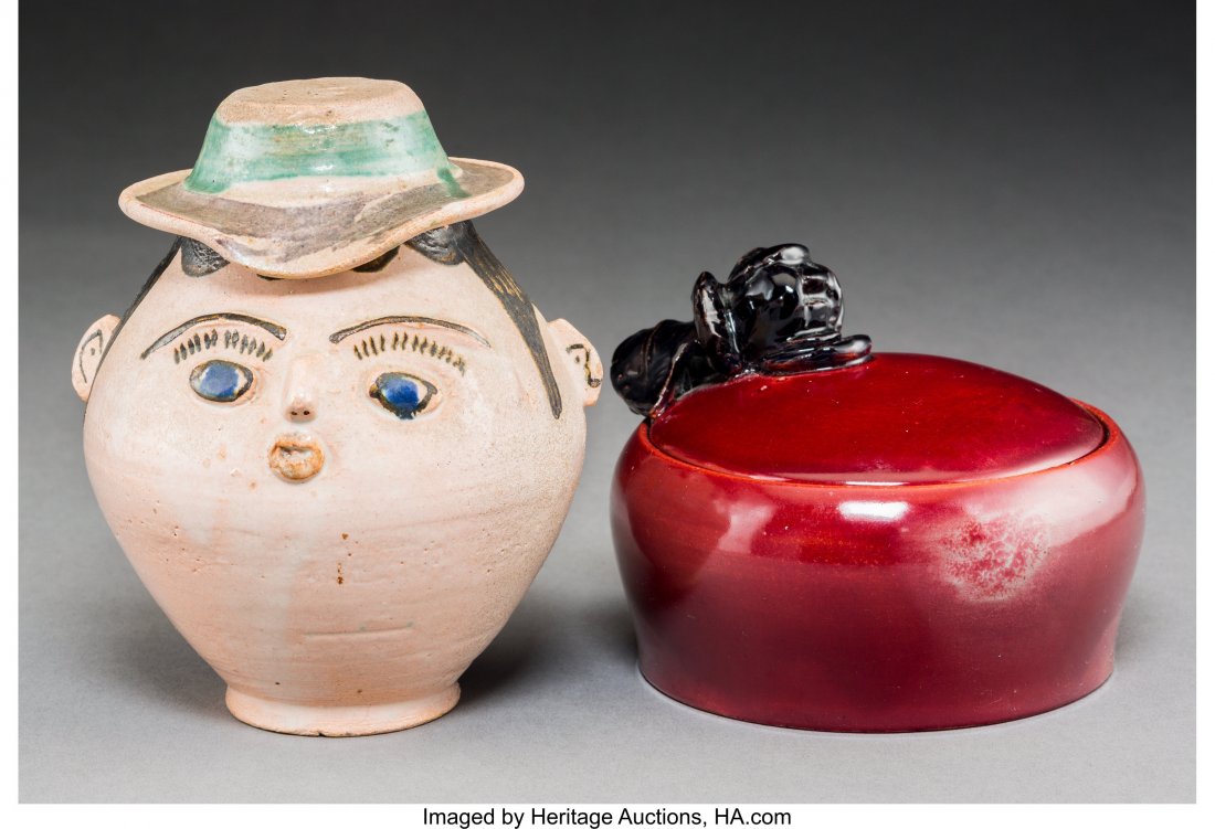 A Wiener WerkstÃ¤tte Covered Jar and a Pottery F: A Wiener WerkstÃ¤tte Covered Jar and a Pottery Figural Vessel, Vienna Austria, circ