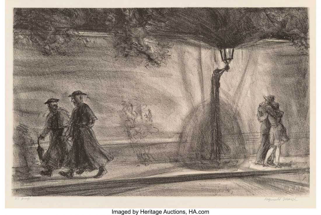 Reginald Marsh (American, 1898-1954) Rue Bonapar: Reginald Marsh (American, 1898-1954)Rue Bonaparte, Priest, Lovers, 1928Lith