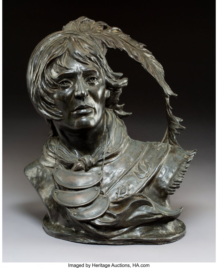 James Hutchinson (American, 20th century) Bust o: James Hutchinson (American, 20th century) Bust of Native American, 1983 Bronz