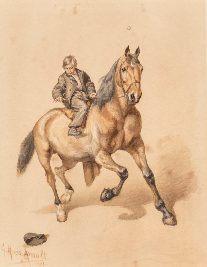 Gustav Muss-Arnolt (American, 1858-1927) Boy on: Gustav Muss-Arnolt (American, 1858-1927)Boy on Horseback, 1881Watercolor on
